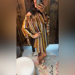 ENTRO Striped On or Off The Shoulder Mini Dress